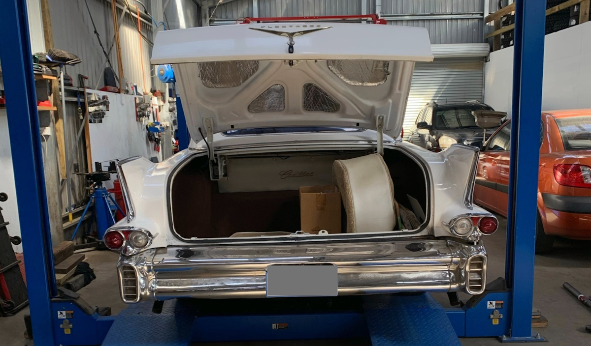 1958 Cadillac Fleetwood rear trunk view